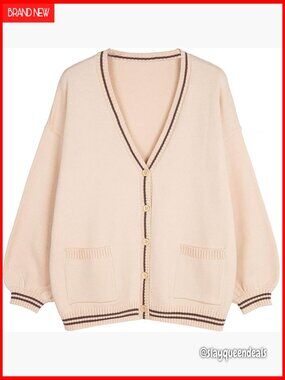 Japanese Cardigan Oversized Cute Sweater Kawaii V-Neck Puff Sleeve S-2XL